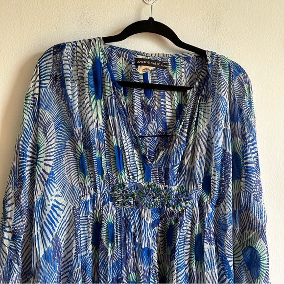 Antik Batik Blue Silk Printed Bohemian Relaxed Dress - Picture 4 of 10
